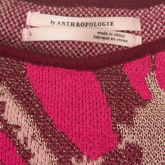 Anthropologie Pink and Brown Leaf Print Sweater - Picture 4 of 8